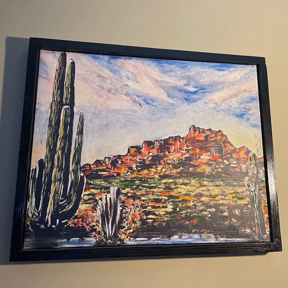 Red Mountain Arizona Cactus Southwest Landscape Canvas Print Art Signed